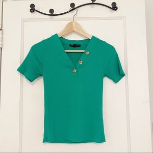 Banana Republic Green Short Sleeve V Neck Top